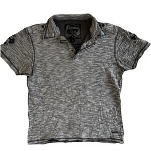 Y2K Buckle Black Label Polo Shirt Mens Med Black Slim Fit Short Sleeve Burnout